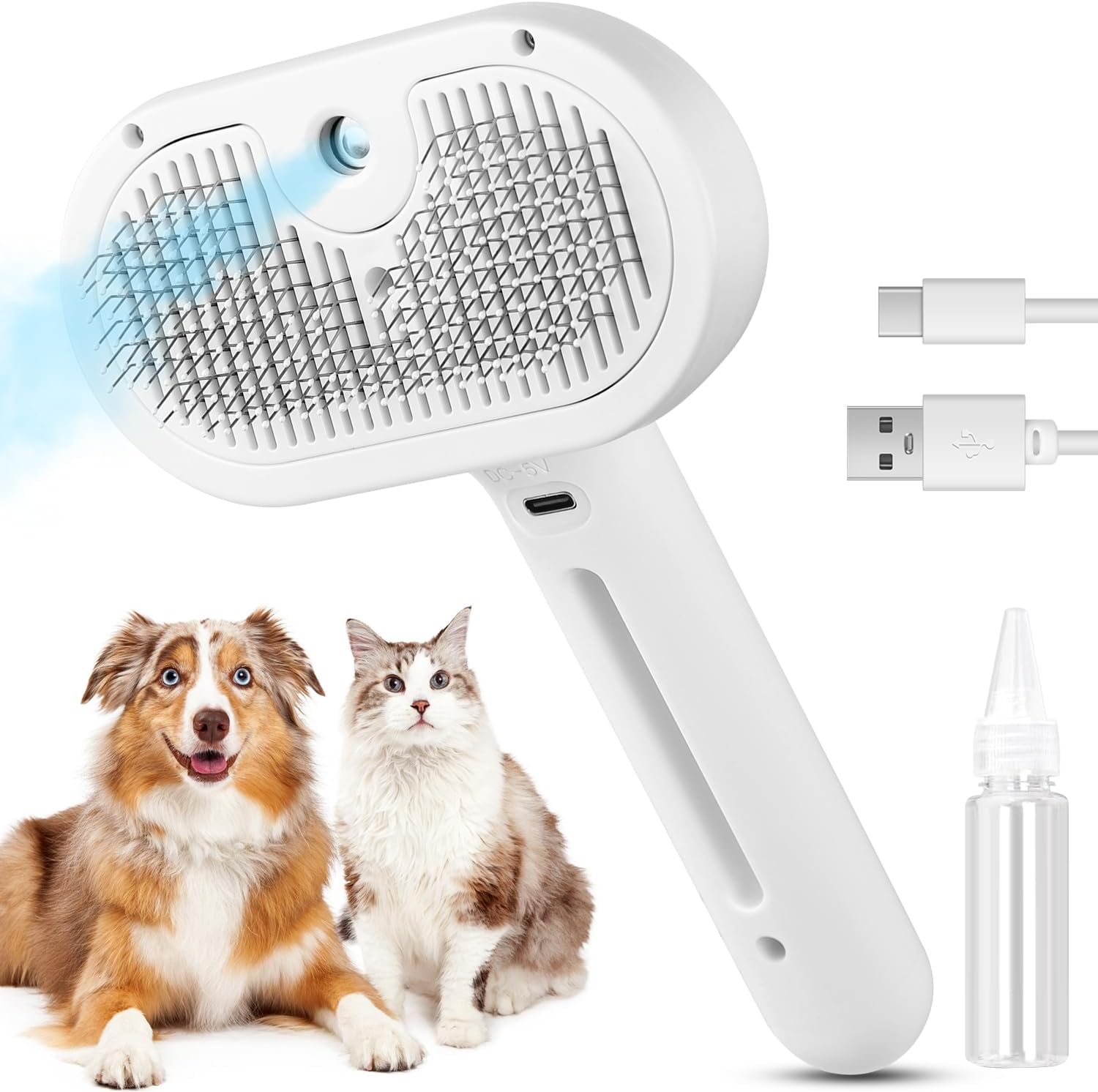 3-in-1 pet steam grooming brush - white