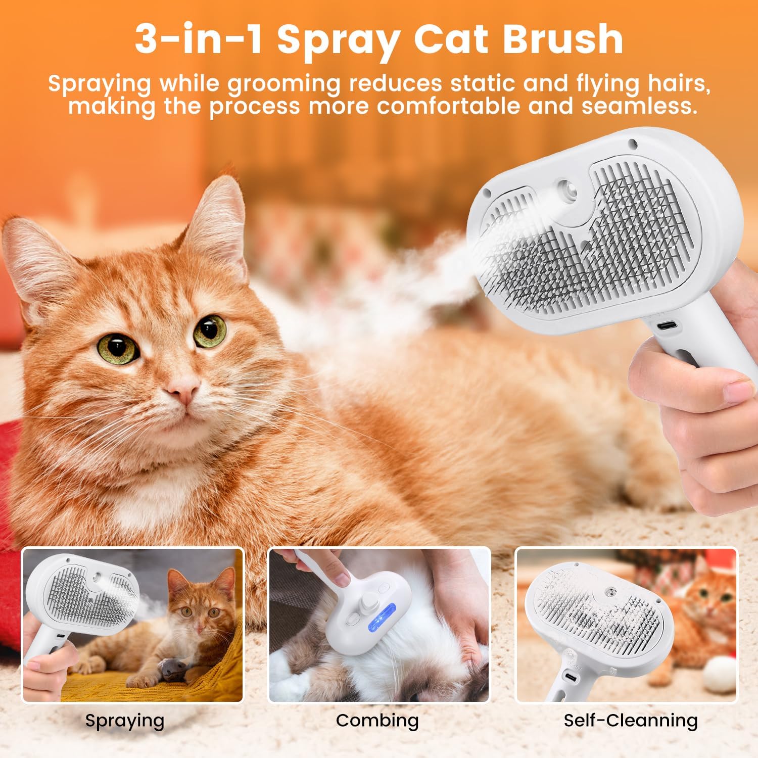 3-in-1 grooming brush ergonomic handle design
